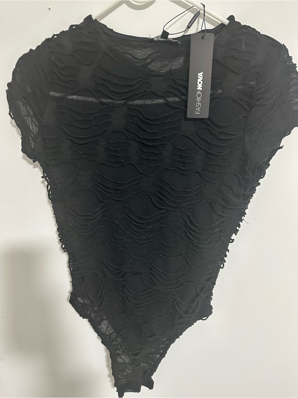 Fashion Nova Black Sheer Ruched Bodysuit